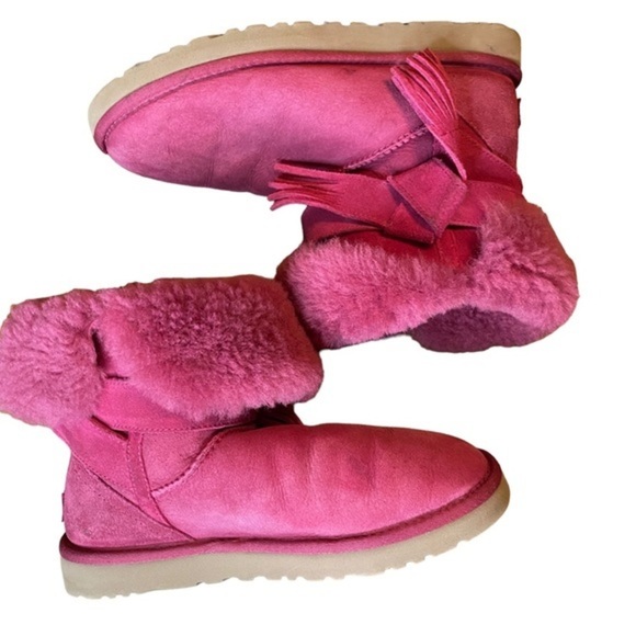 Ugg Pink Suede Sherling Lined Ankle Booties Size 7 - Picture 7 of 8